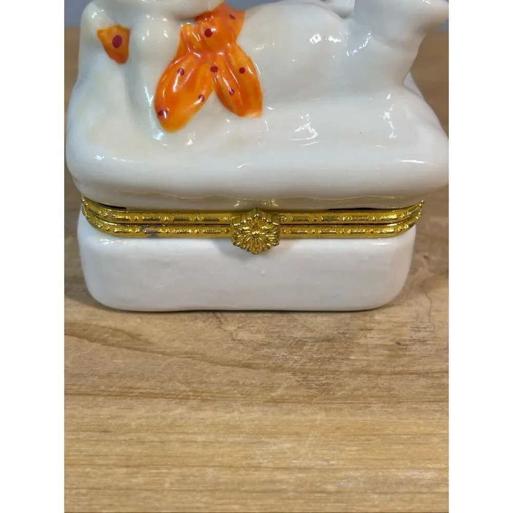 Vintage Hermitage Pottery Ceramic Snowman Hinged Trinket Box 1998